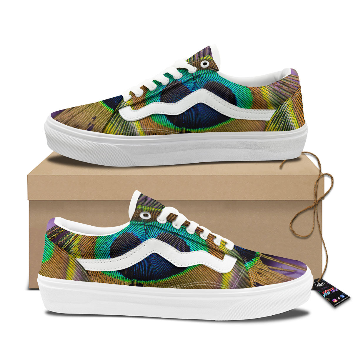 Peacock Feather Purple Bohemian Print Skate Shoes-grizzshop