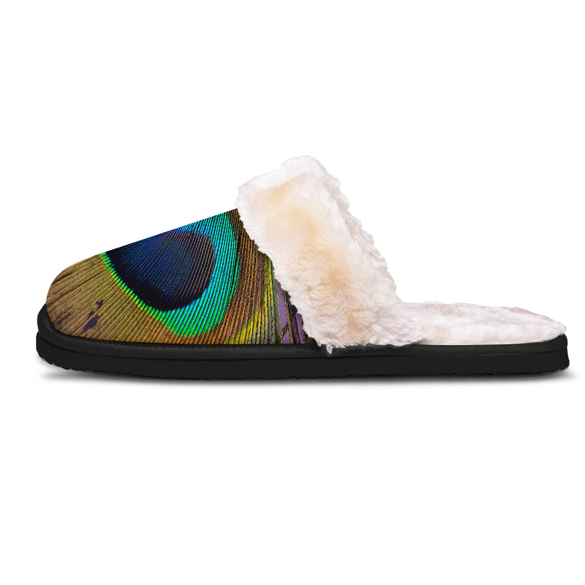 Peacock Feather Purple Bohemian Print Slippers-grizzshop