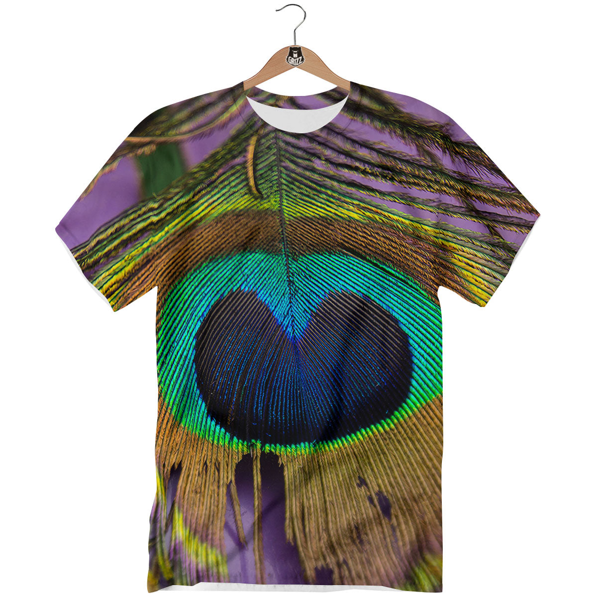 Peacock Feather Purple Bohemian Print T-Shirt-grizzshop