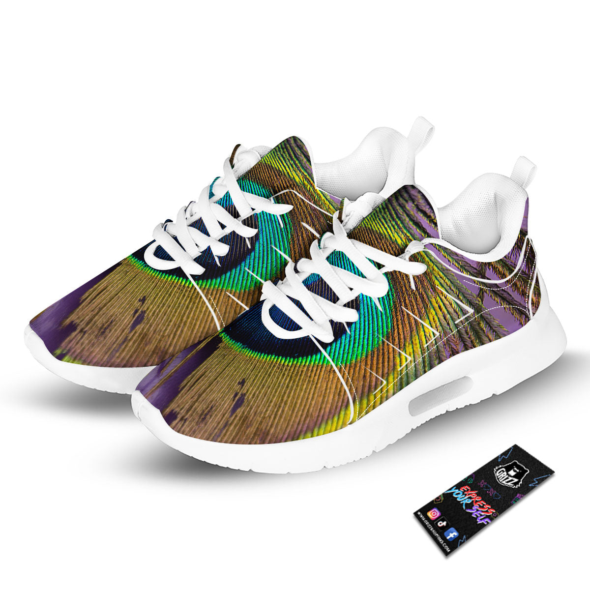 Peacock Feather Purple Bohemian Print Tennis Shoes-grizzshop