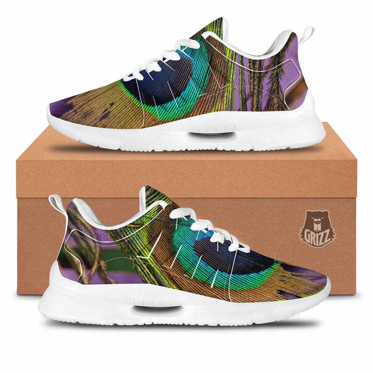 Peacock Feather Purple Bohemian Print Tennis Shoes-grizzshop