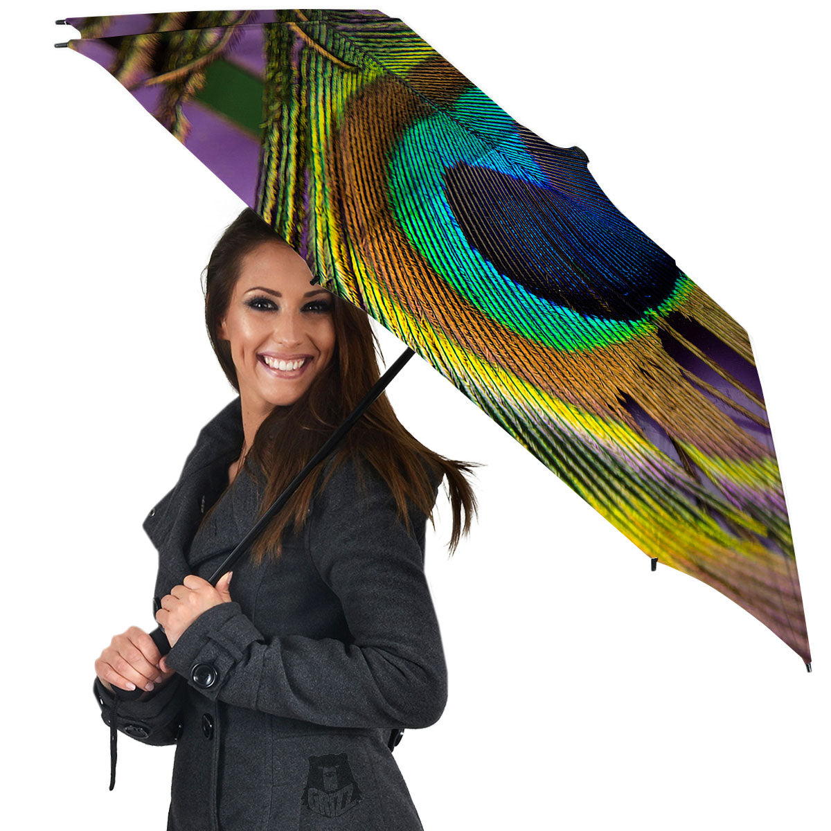 Peacock Feather Purple Bohemian Print Umbrella-grizzshop