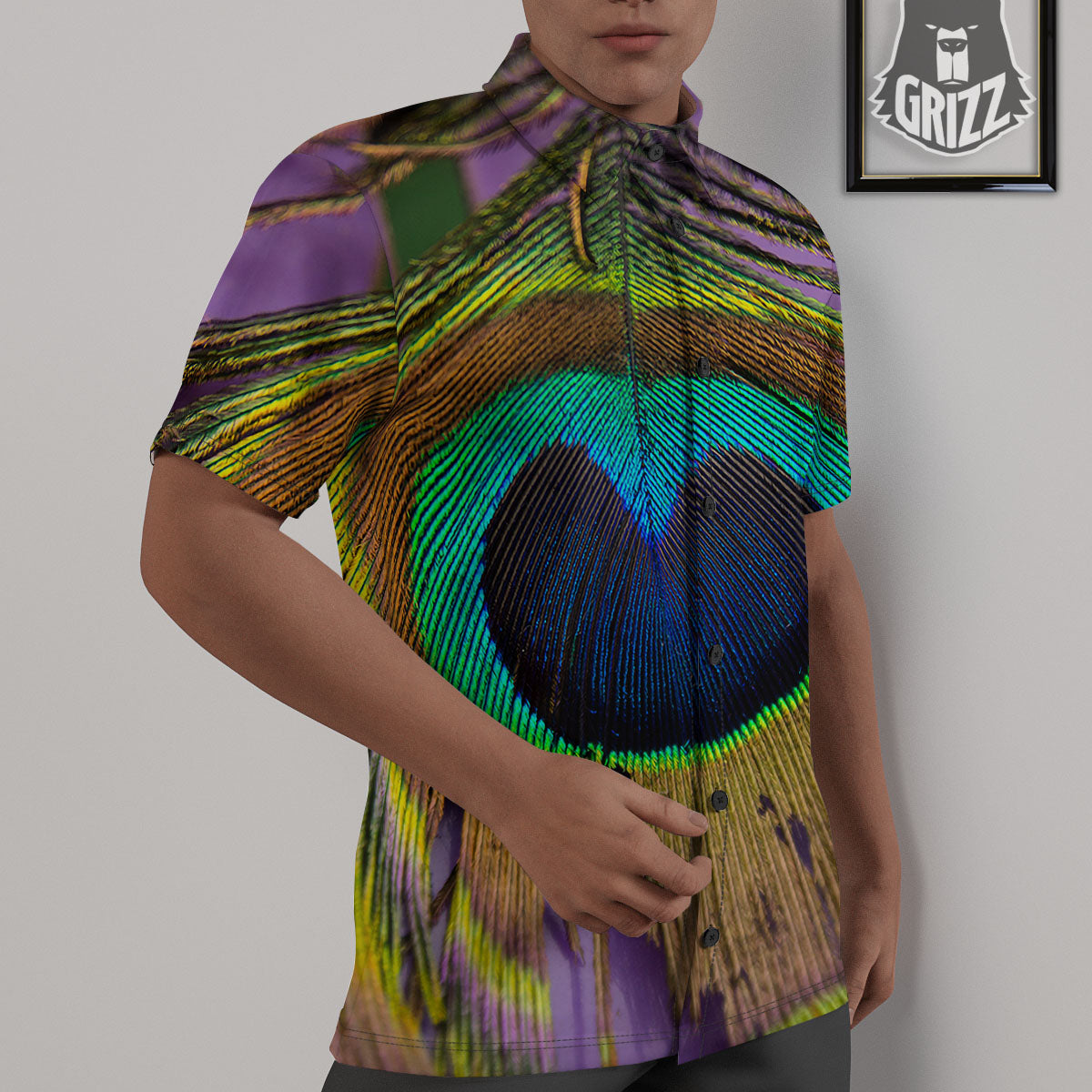 Peacock Feather Purple Bohemian Print Untucked Shirts-grizzshop