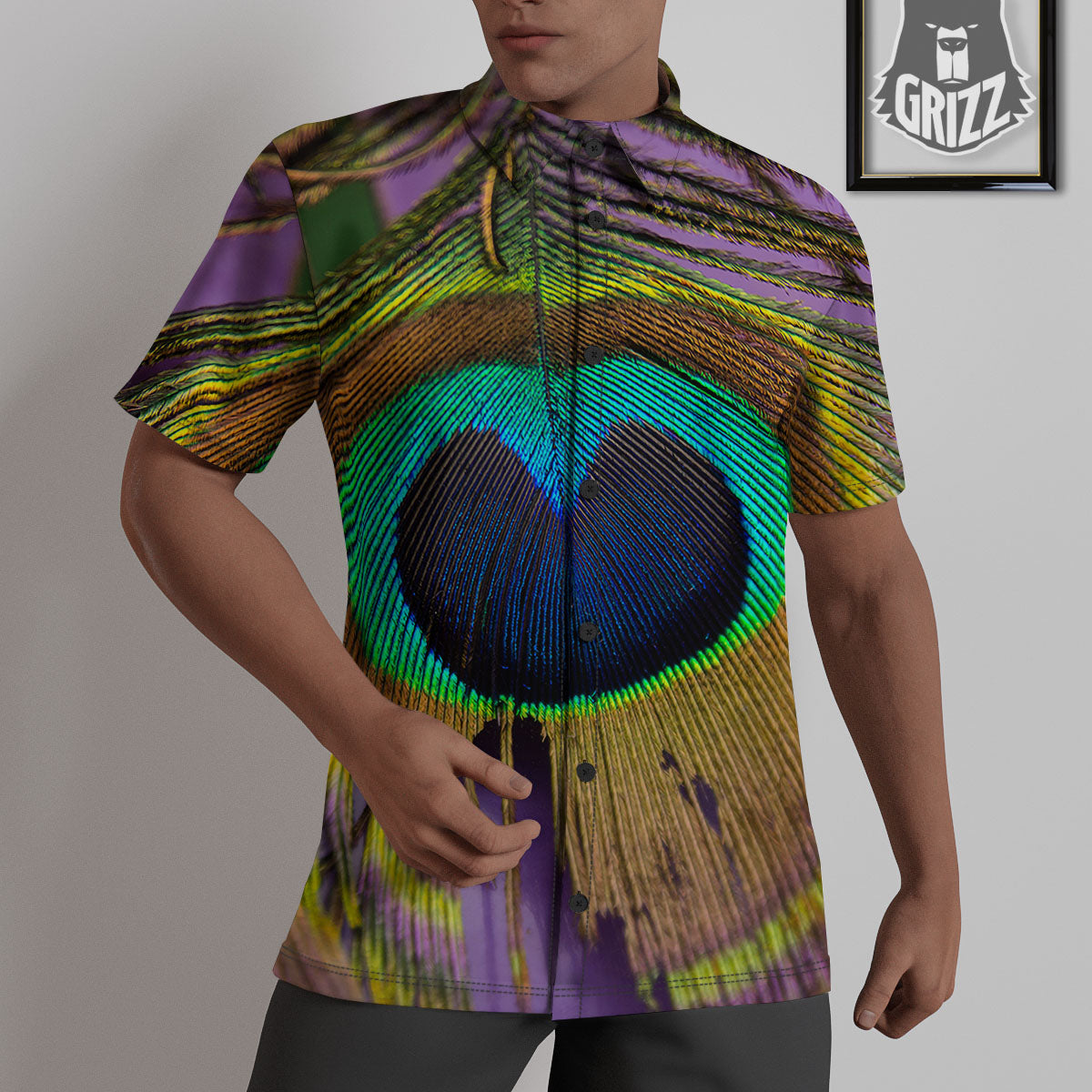 Peacock Feather Purple Bohemian Print Untucked Shirts-grizzshop