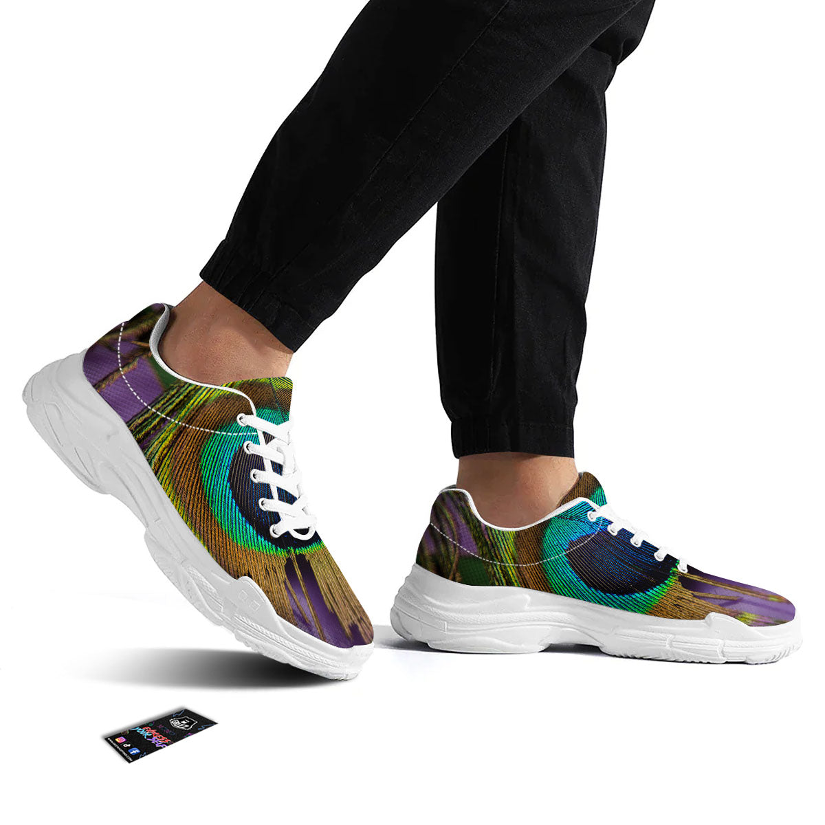 Peacock Feather Purple Bohemian Print White Chunky Shoes-grizzshop