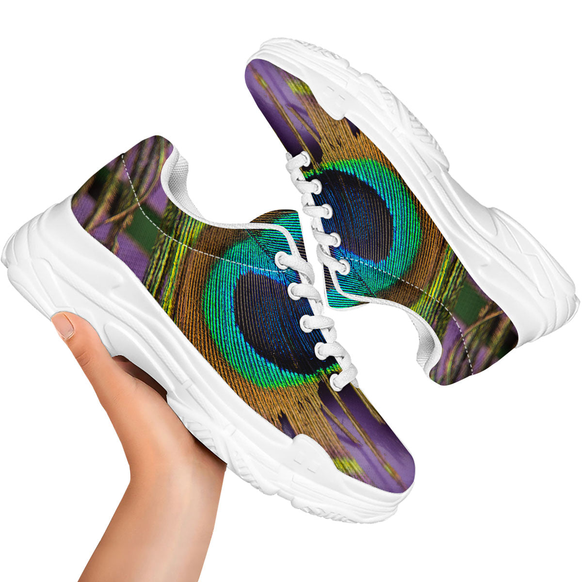 Peacock Feather Purple Bohemian Print White Chunky Shoes-grizzshop