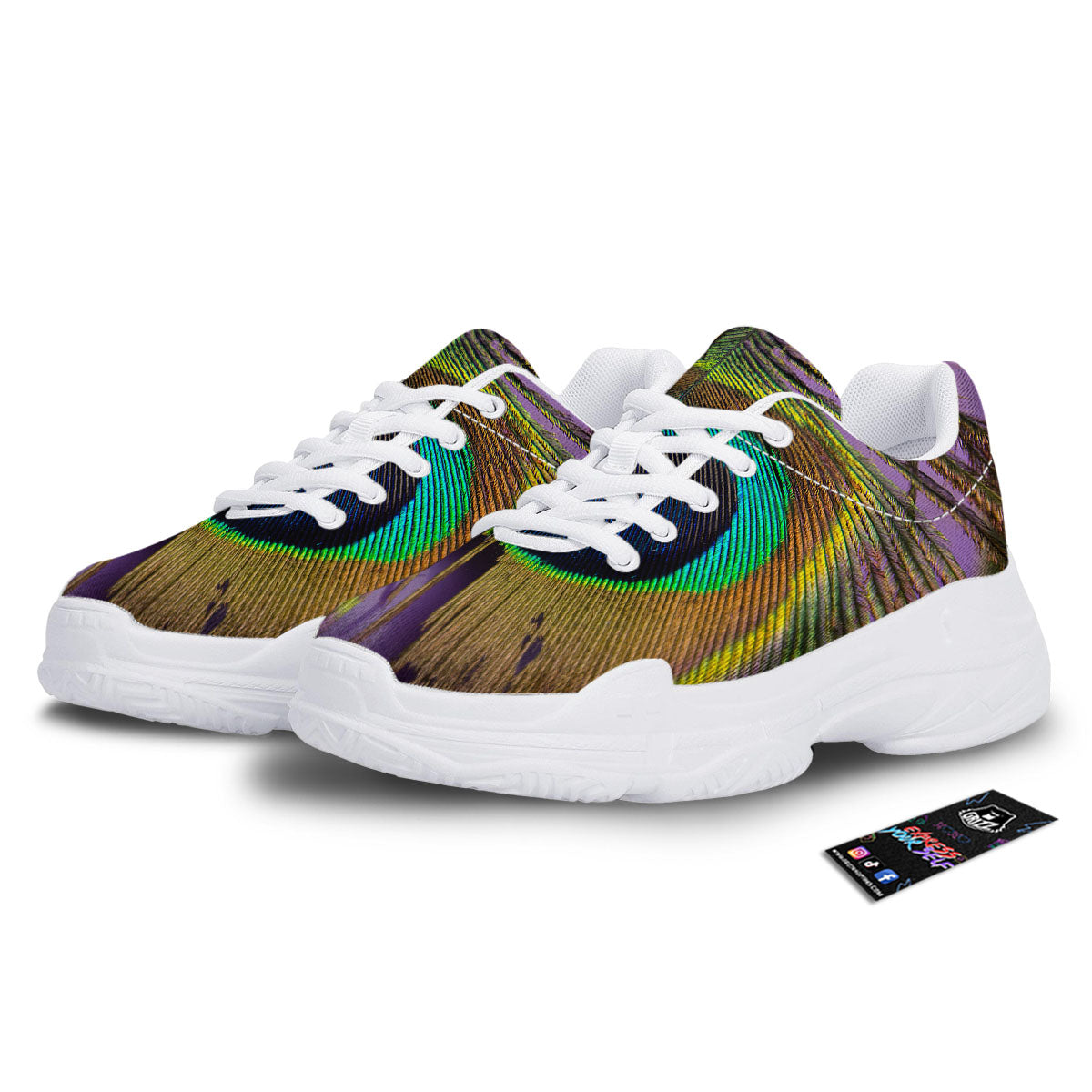 Peacock Feather Purple Bohemian Print White Chunky Shoes-grizzshop