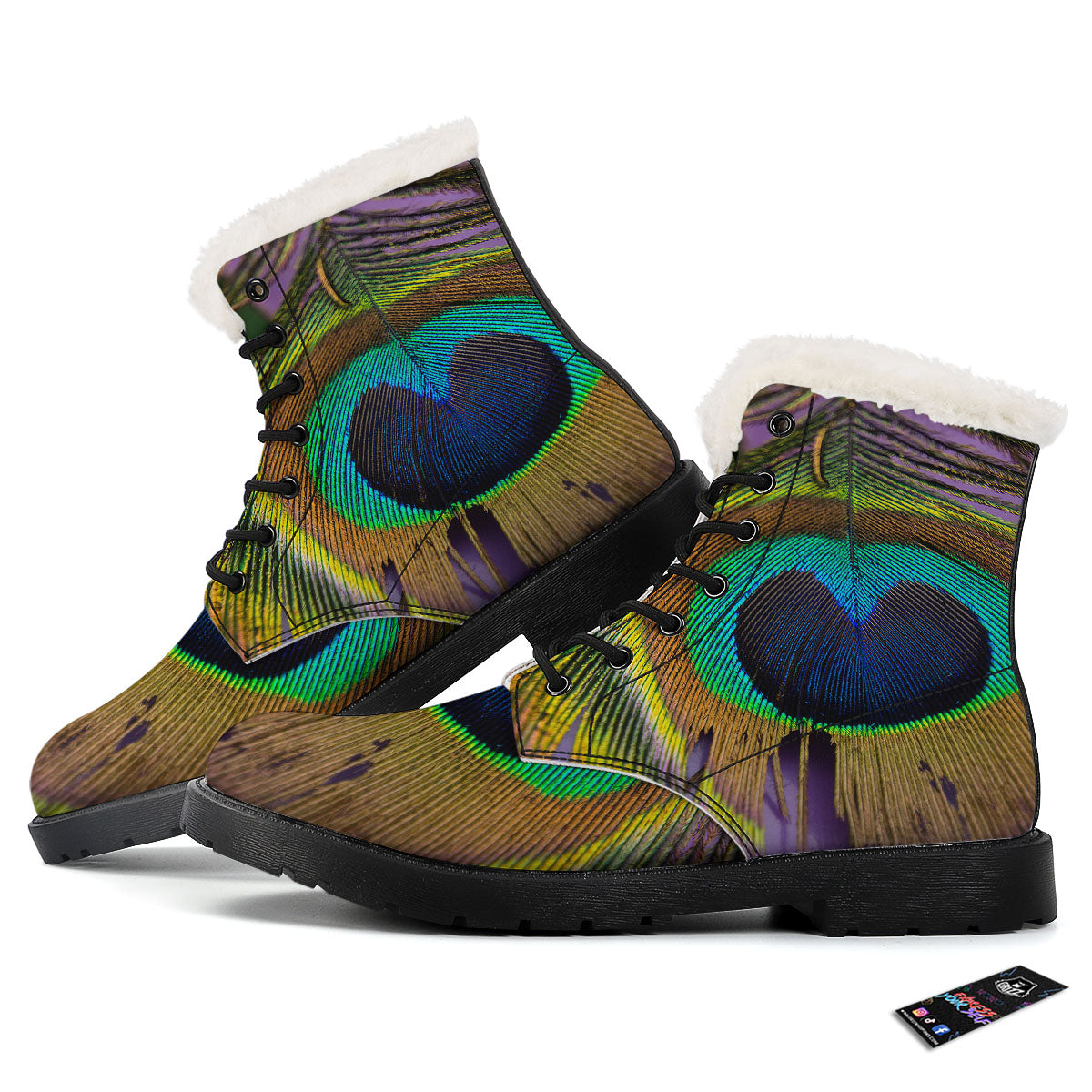 Peacock Feather Purple Bohemian Print Winter Boots-grizzshop