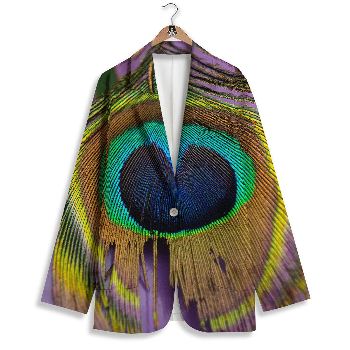 Peacock Feather Purple Bohemian Print Women's Blazer-grizzshop