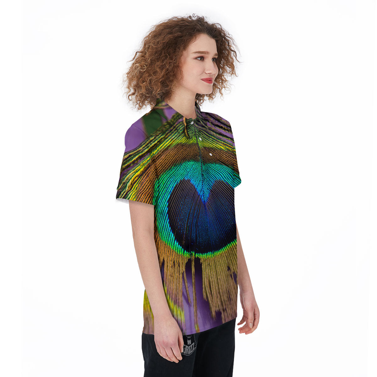 Peacock Feather Purple Bohemian Print Women's Golf Shirts-grizzshop