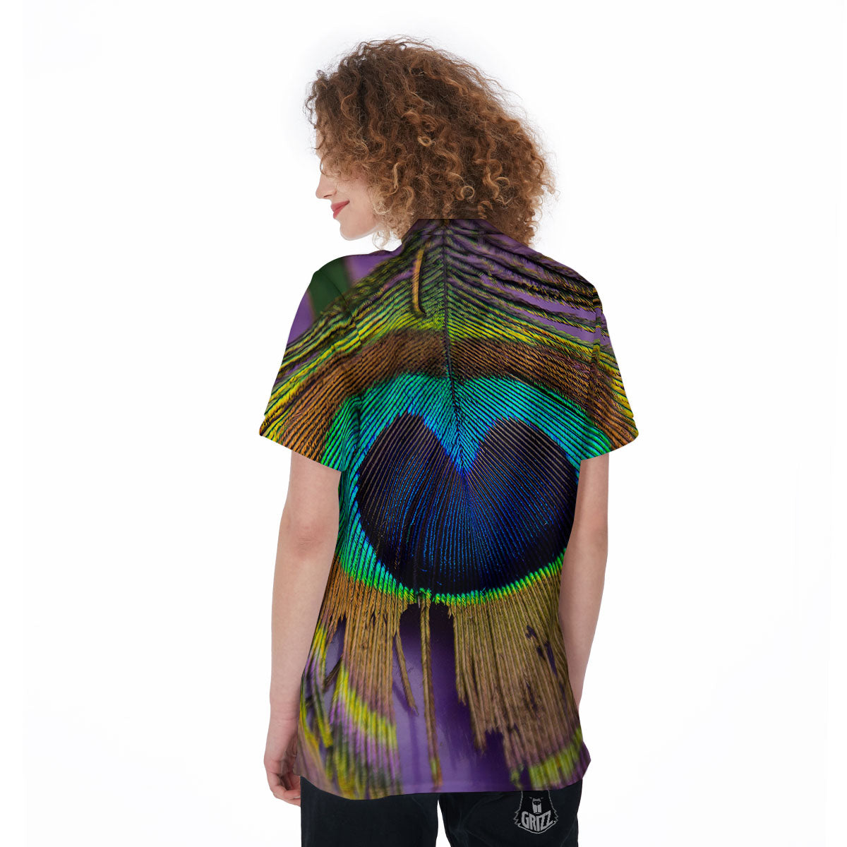 Peacock Feather Purple Bohemian Print Women's Golf Shirts-grizzshop