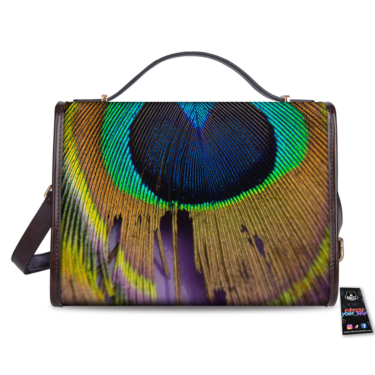 Peacock Feather Purple Bohemian Print Women's Satchel Bag-grizzshop