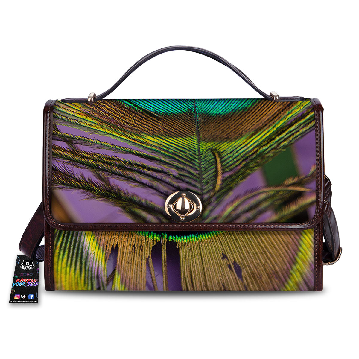 Peacock Feather Purple Bohemian Print Women's Satchel Bag-grizzshop