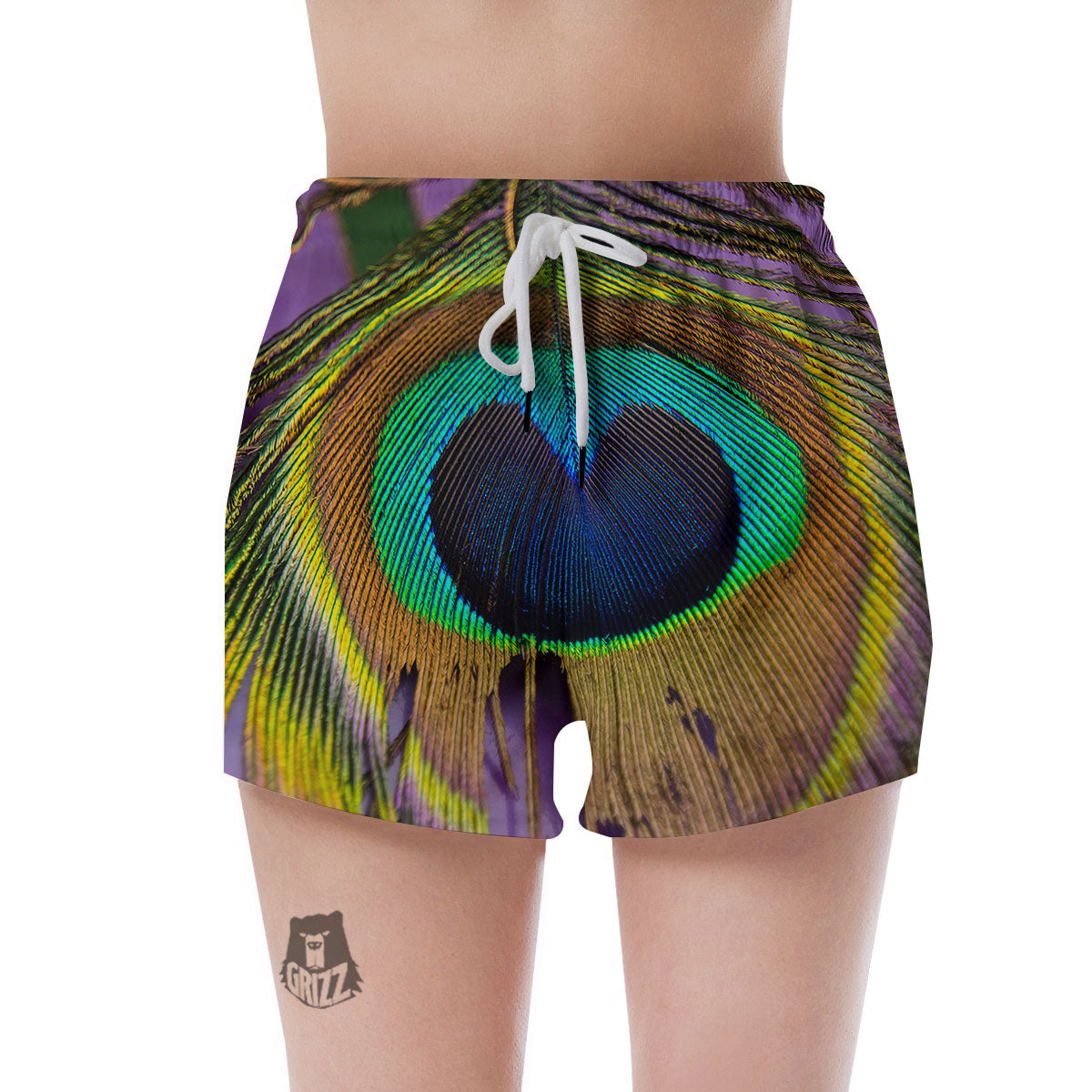 Peacock Feather Purple Bohemian Print Women's Shorts-grizzshop