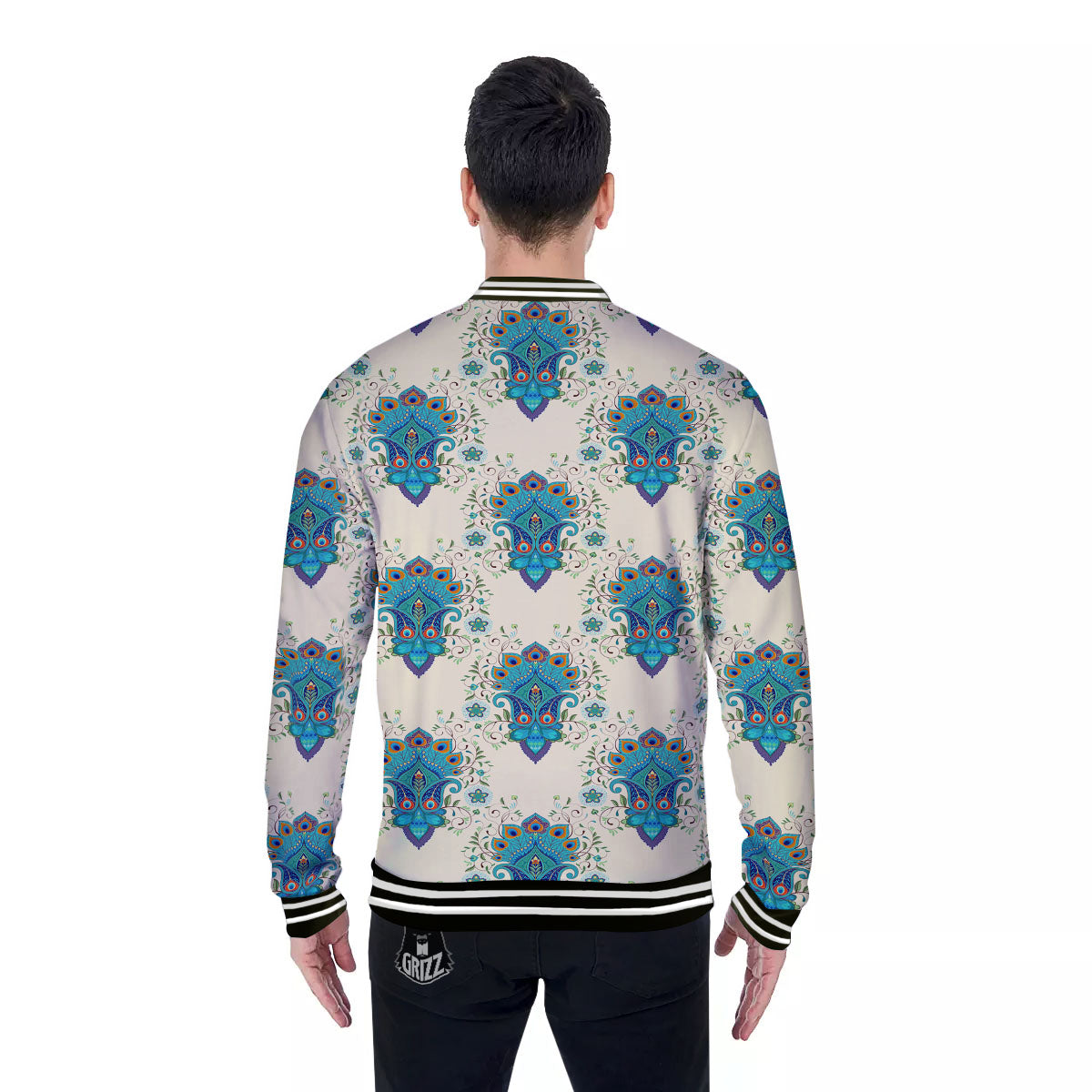 Peacock Feather Vintage Print Pattern Baseball Jacket-grizzshop