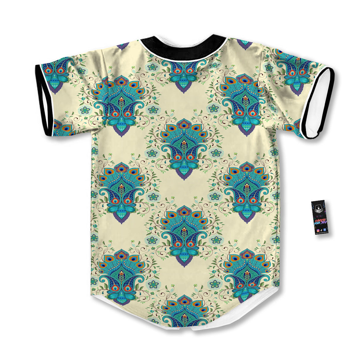 Peacock Feather Vintage Print Pattern Baseball Jersey-grizzshop