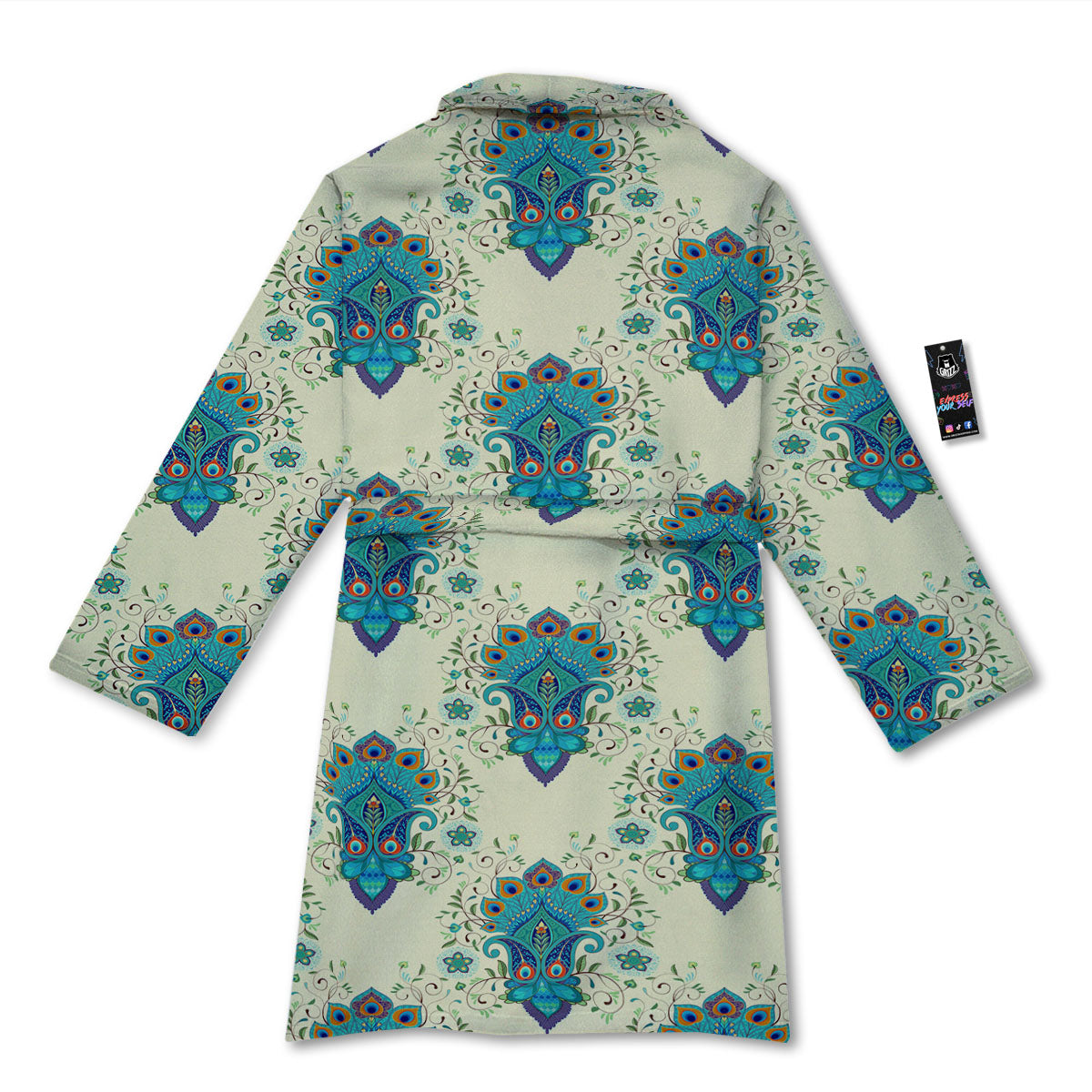 Peacock Feather Vintage Print Pattern Bathrobe-grizzshop