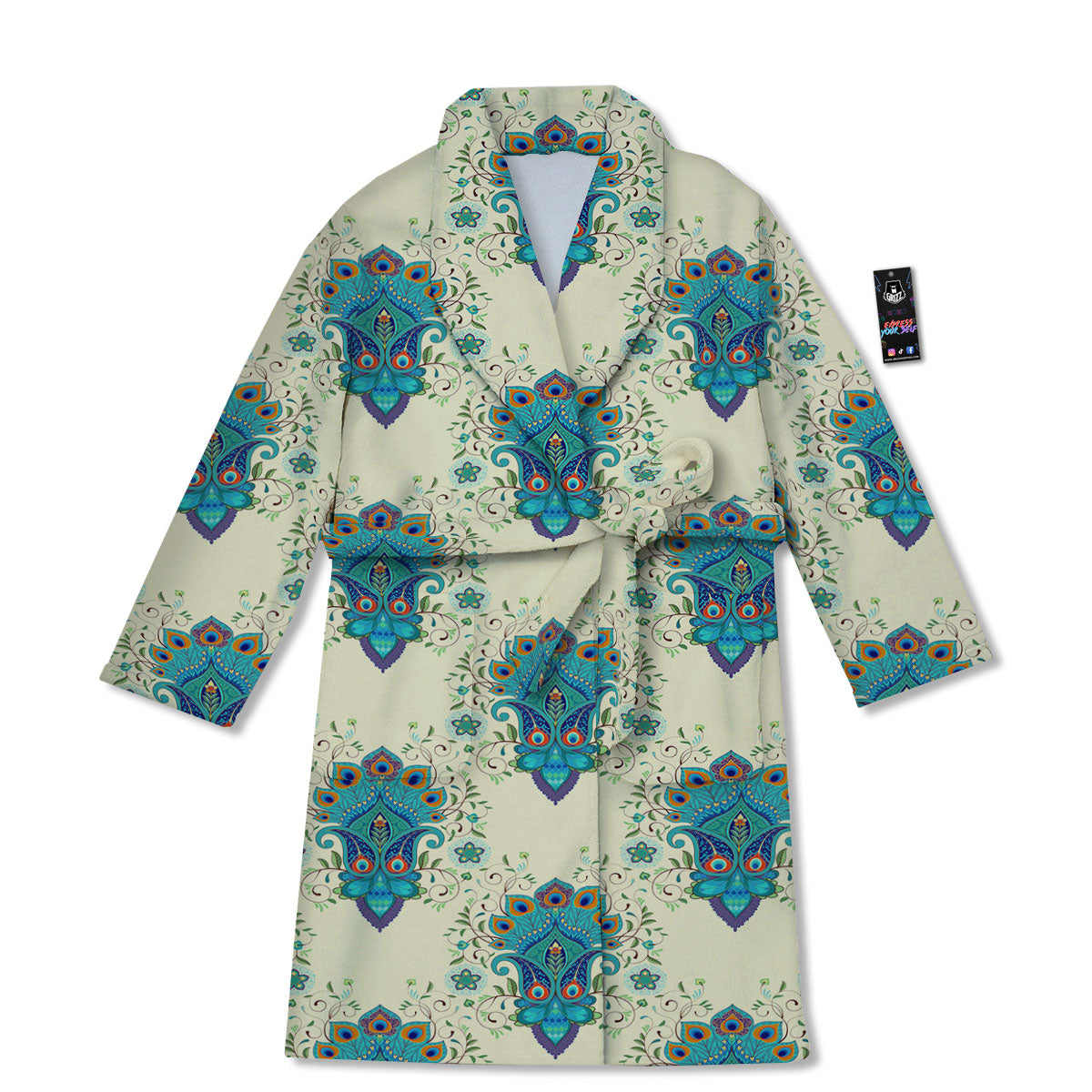 Peacock Feather Vintage Print Pattern Bathrobe-grizzshop