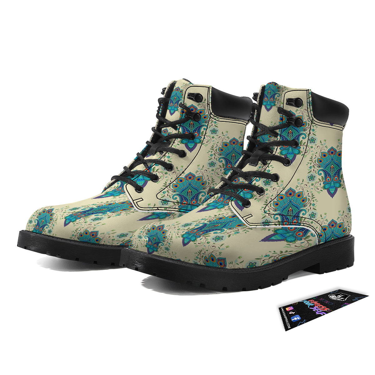 Peacock Feather Vintage Print Pattern Boots-grizzshop