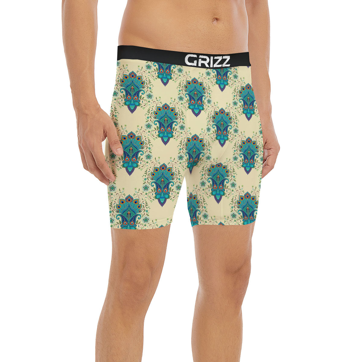 Peacock Feather Vintage Print Pattern Boxer Briefs-grizzshop