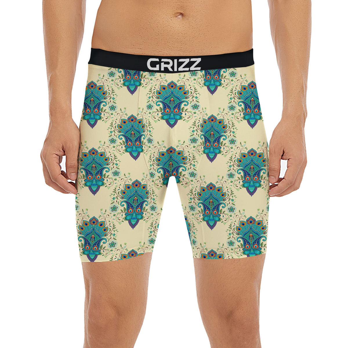 Peacock Feather Vintage Print Pattern Boxer Briefs-grizzshop