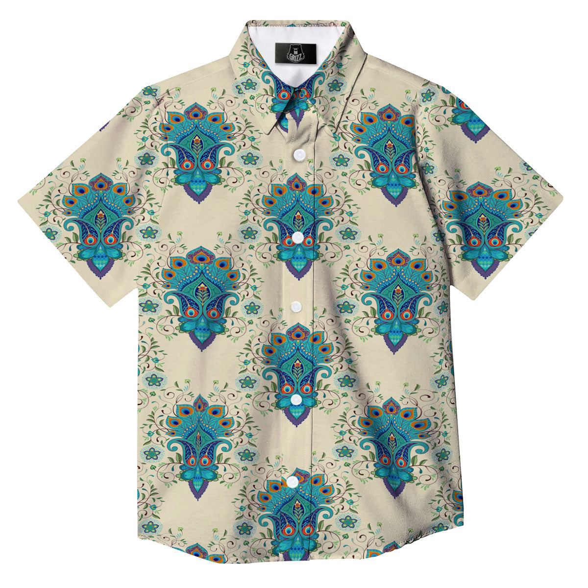 Peacock Feather Vintage Print Pattern Button Up Shirt-grizzshop
