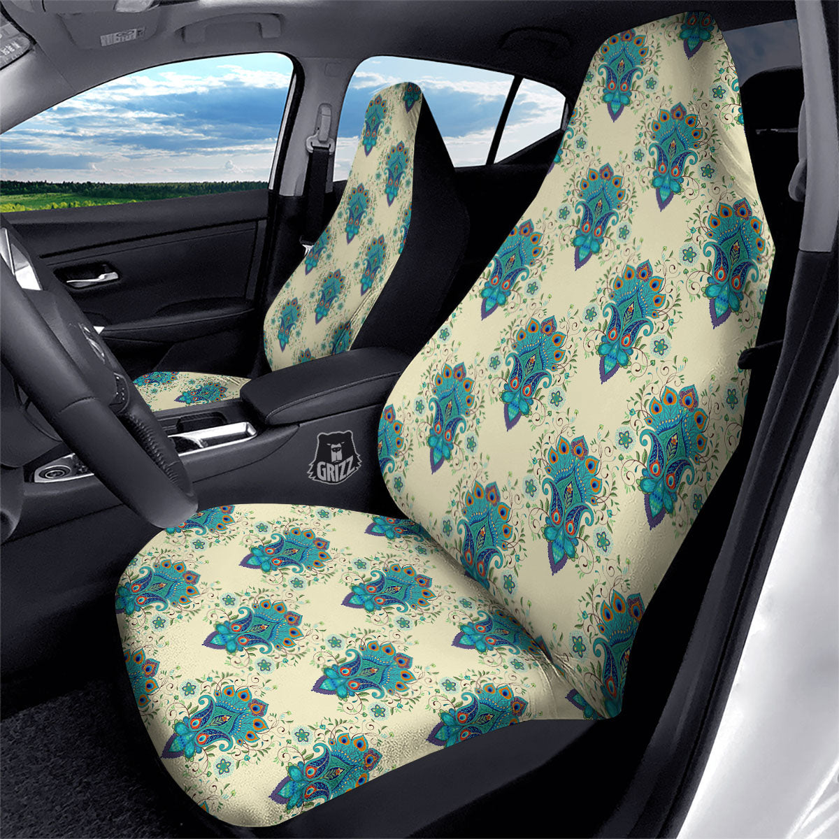 Peacock Feather Vintage Print Pattern Car Seat Covers-grizzshop
