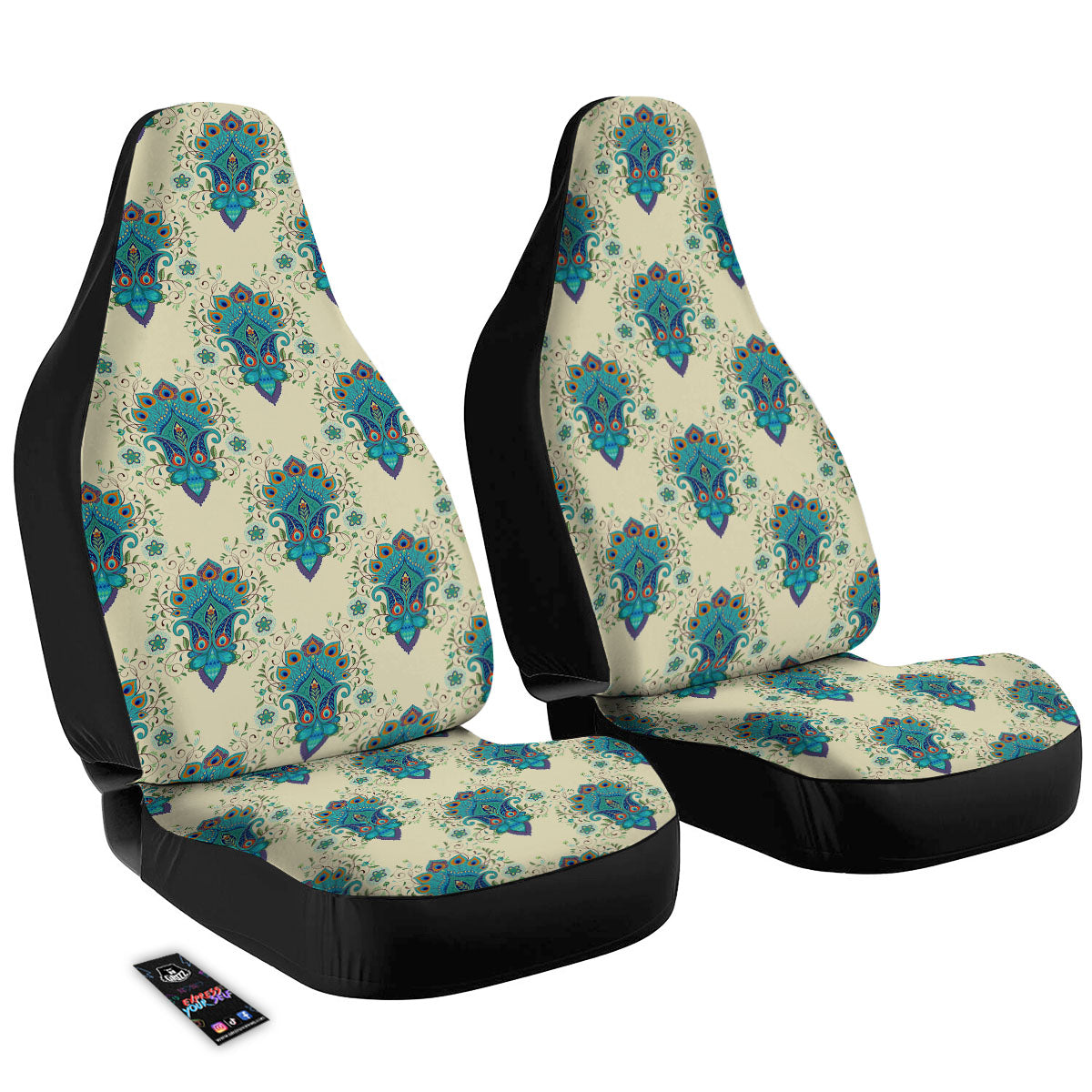 Peacock Feather Vintage Print Pattern Car Seat Covers-grizzshop