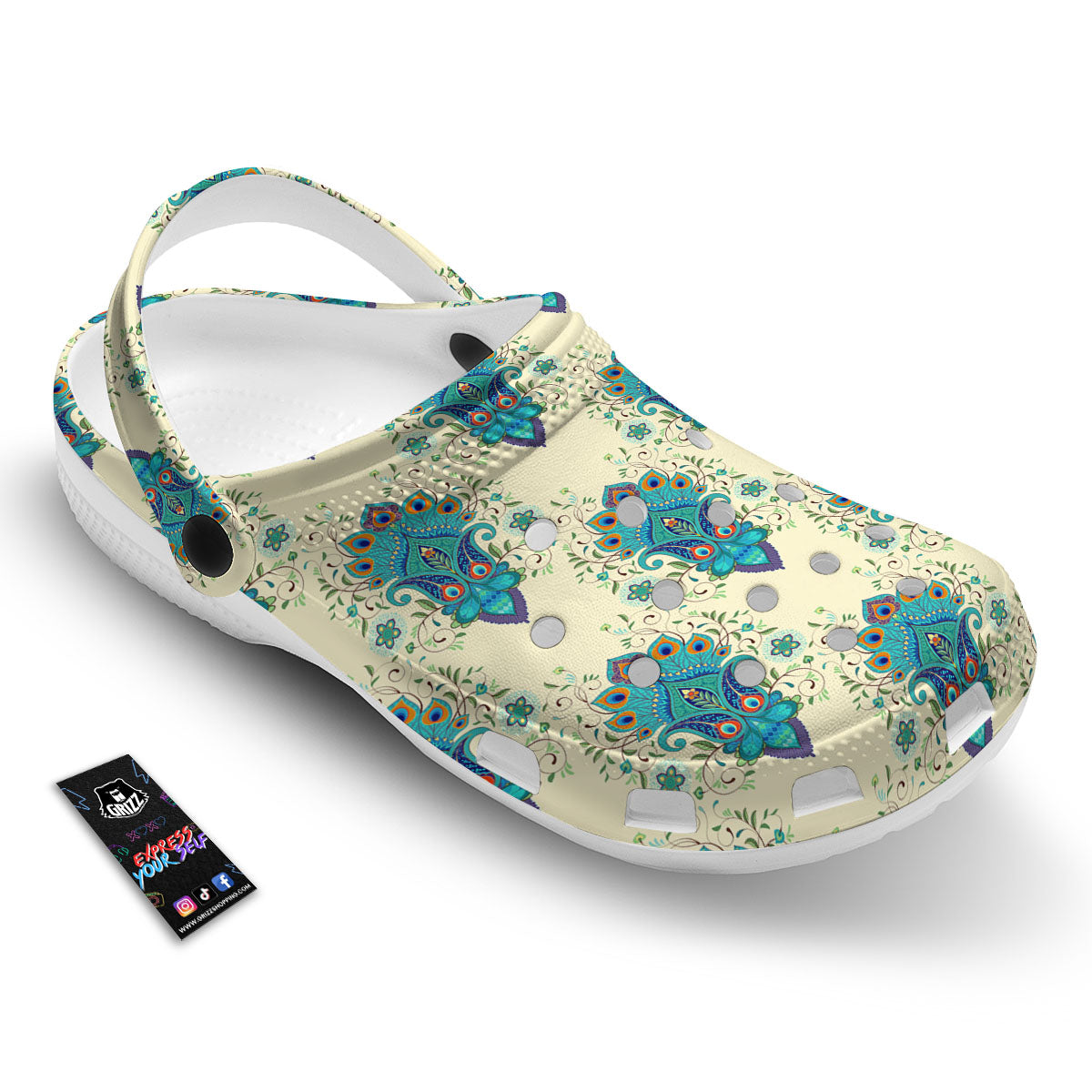 Peacock Feather Vintage Print Pattern Clog-grizzshop