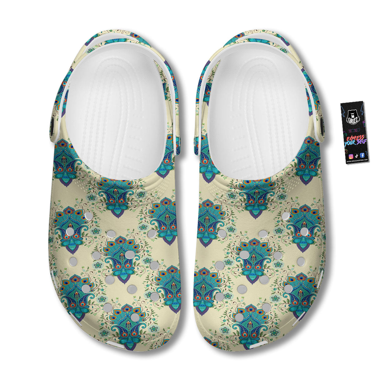 Peacock Feather Vintage Print Pattern Clog-grizzshop