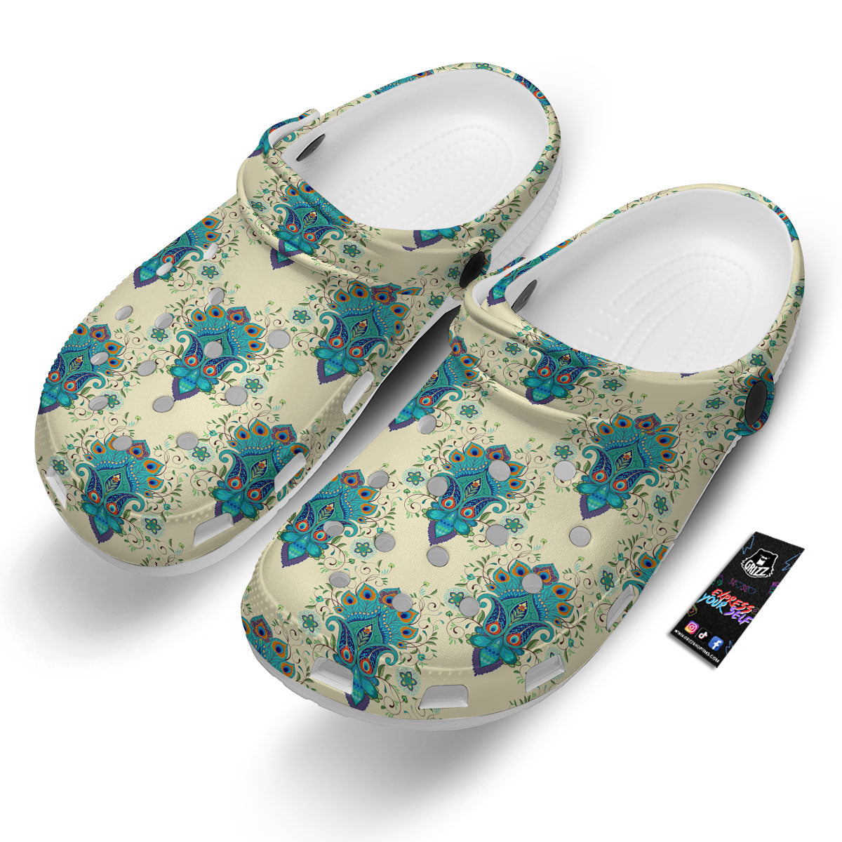 Peacock Feather Vintage Print Pattern Clog-grizzshop