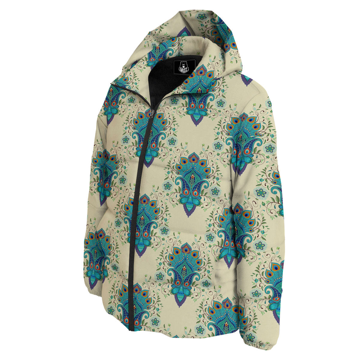 Peacock Feather Vintage Print Pattern Down Jacket-grizzshop