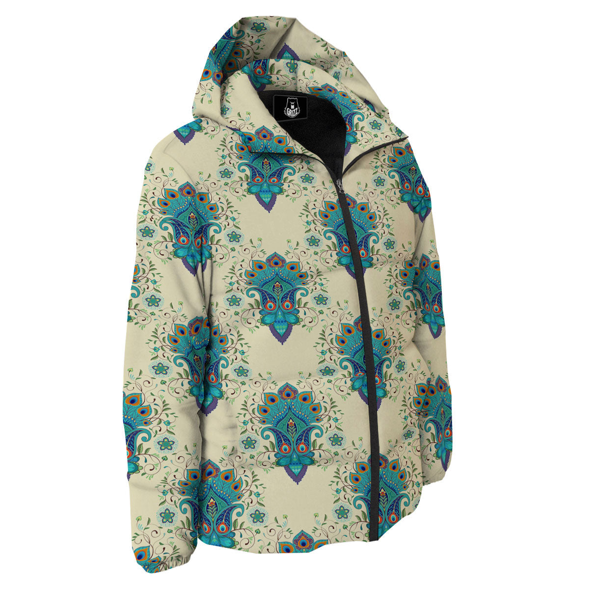 Peacock Feather Vintage Print Pattern Down Jacket-grizzshop