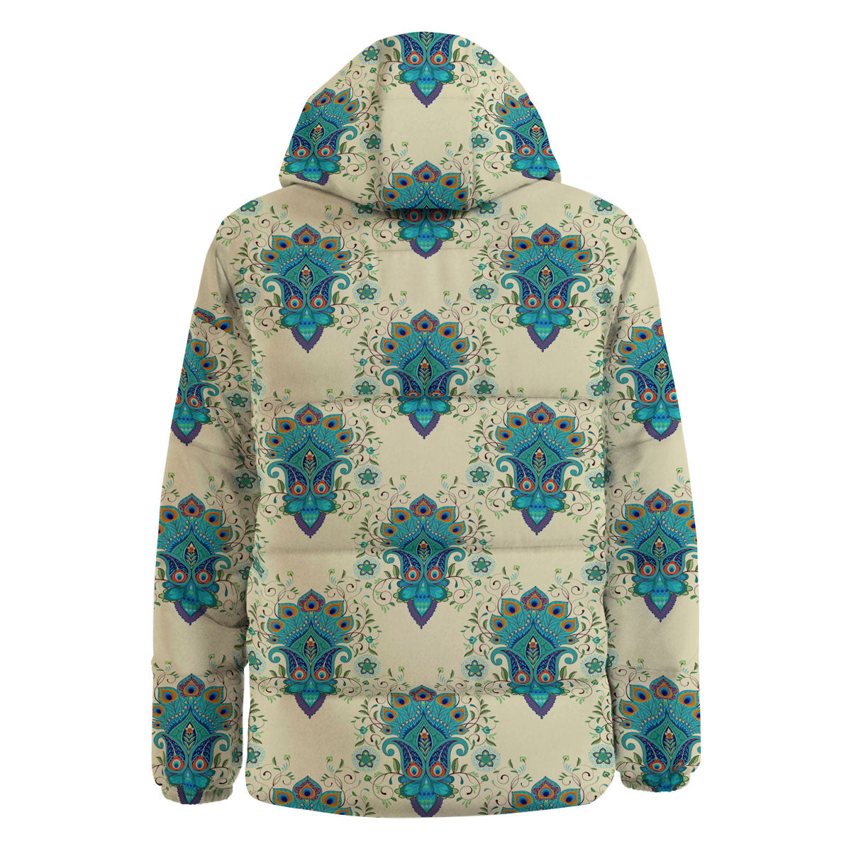 Peacock Feather Vintage Print Pattern Down Jacket-grizzshop