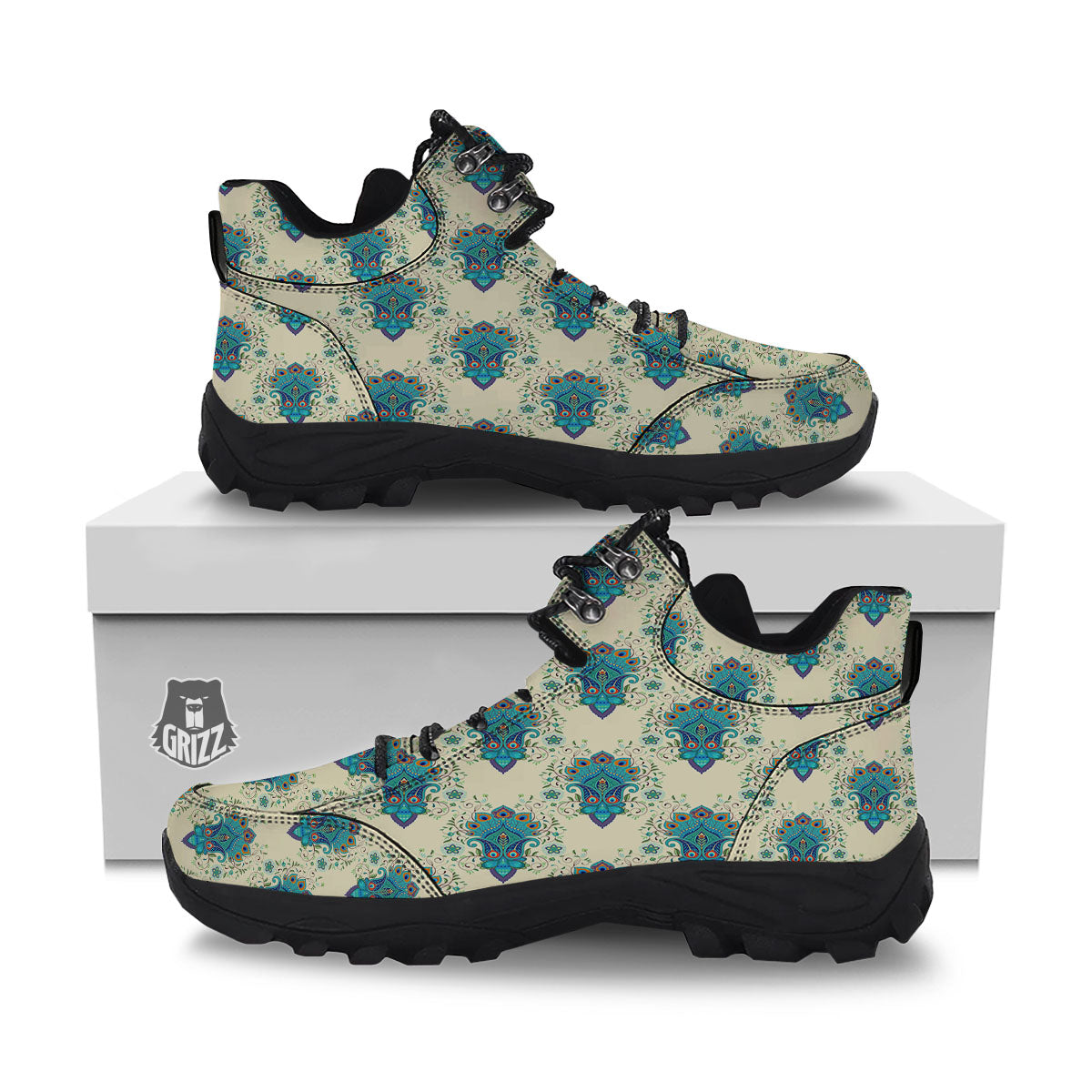 Peacock Feather Vintage Print Pattern Hiking Shoes-grizzshop