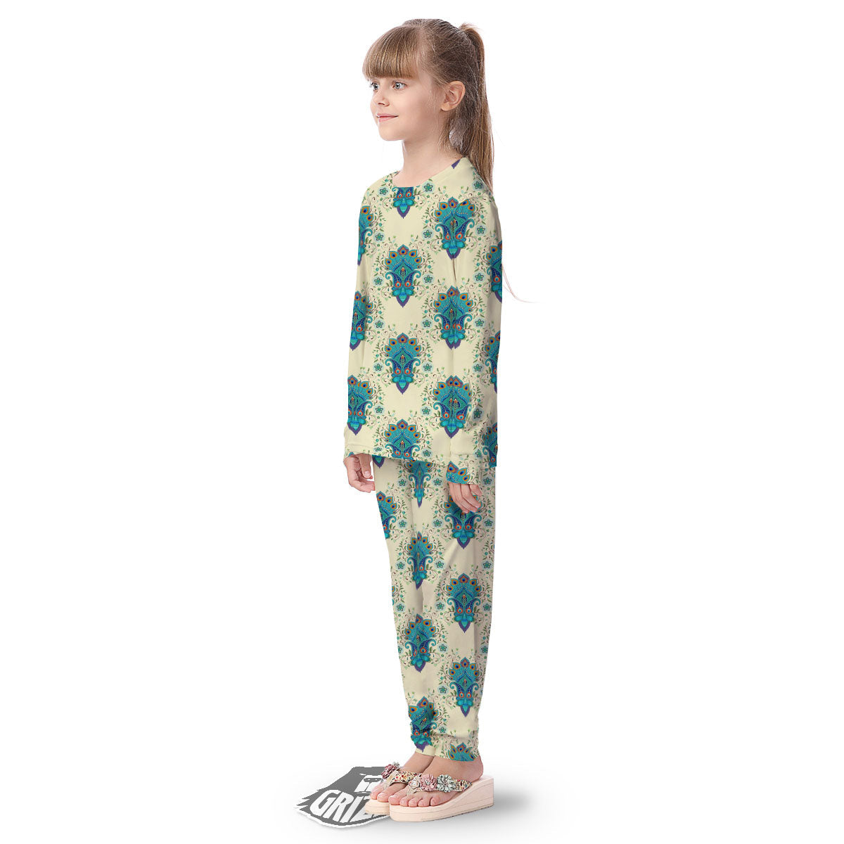Peacock Feather Vintage Print Pattern Kid's Pajamas-grizzshop