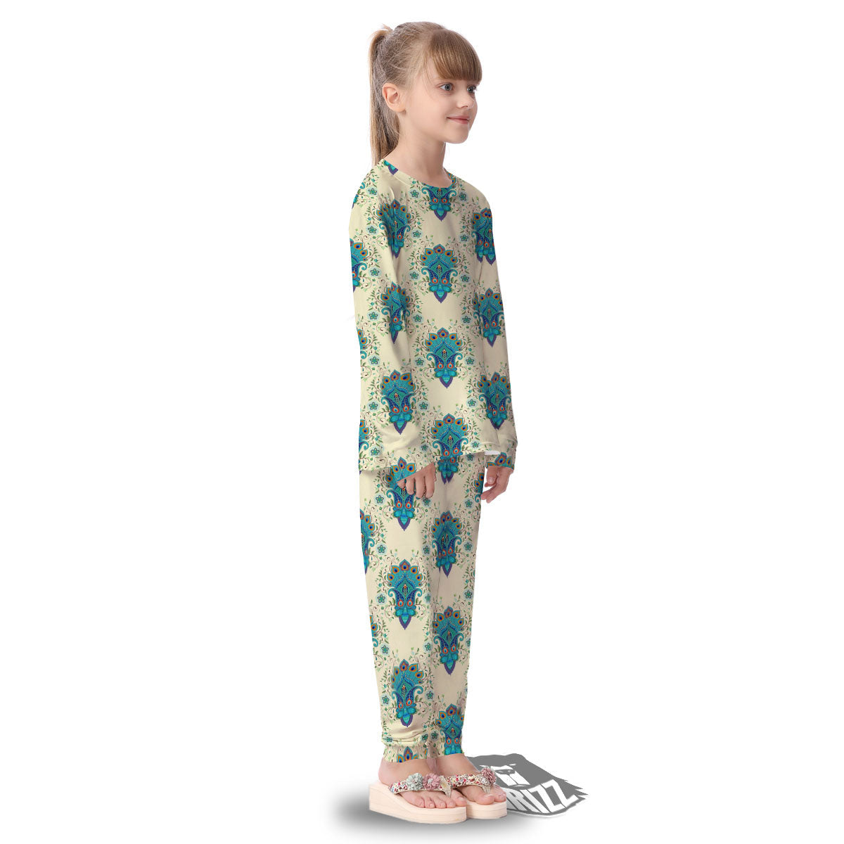 Peacock Feather Vintage Print Pattern Kid's Pajamas-grizzshop