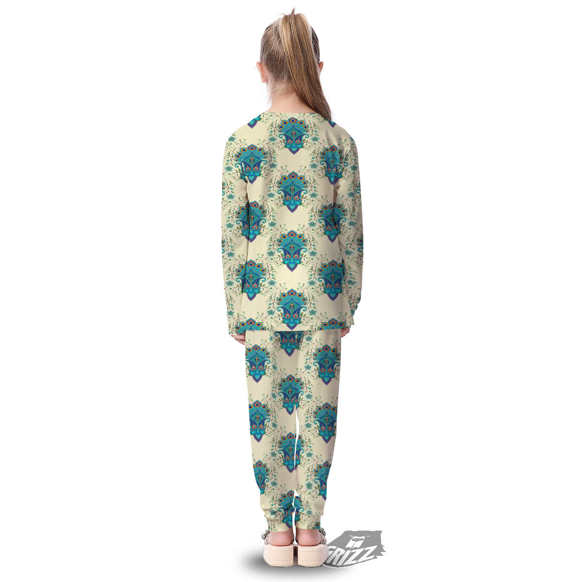 Peacock Feather Vintage Print Pattern Kid's Pajamas-grizzshop