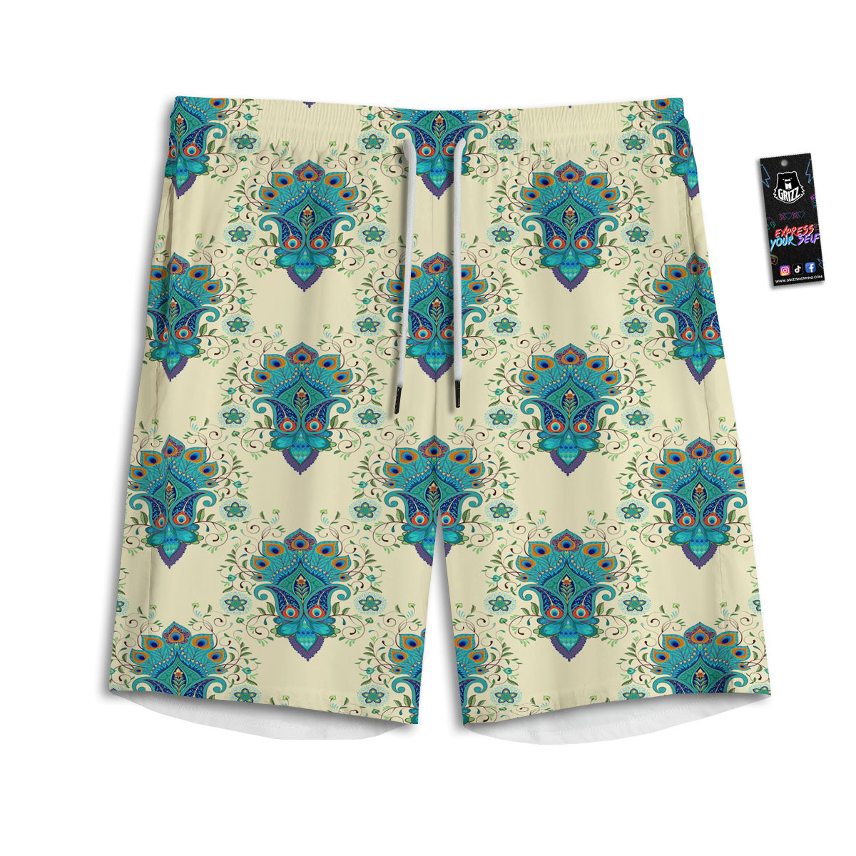 Peacock Feather Vintage Print Pattern Men's Athletic Shorts
