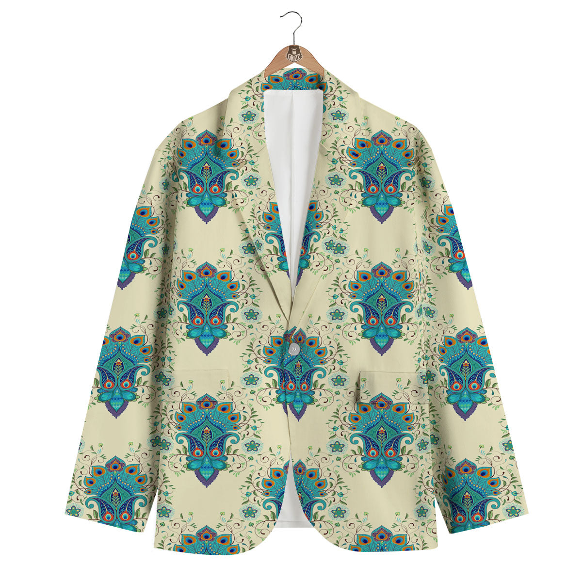 Peacock Feather Vintage Print Pattern Men's Blazer-grizzshop