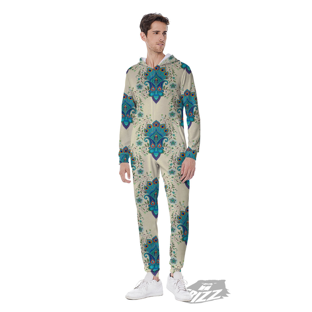 Peacock Feather Vintage Print Pattern Men's Jumpsuit-grizzshop
