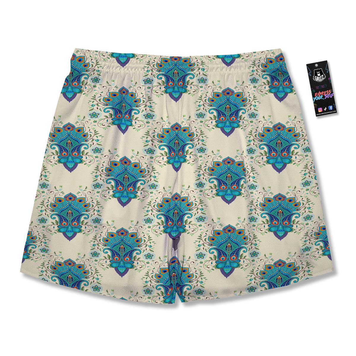 Peacock Feather Vintage Print Pattern Men's Running Shorts-grizzshop
