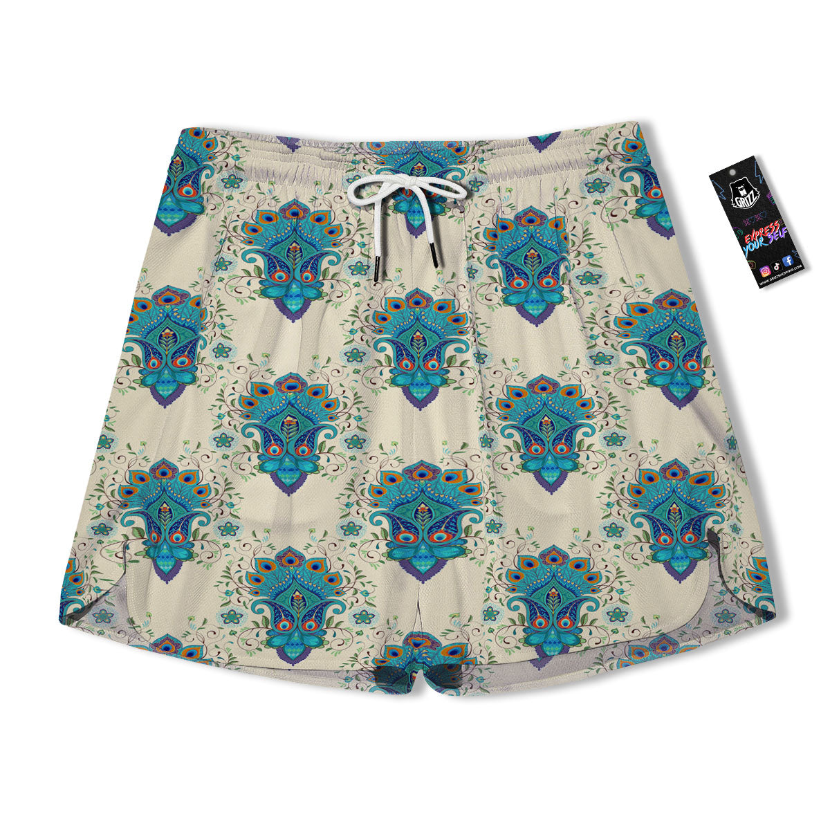 Peacock Feather Vintage Print Pattern Men's Running Shorts-grizzshop