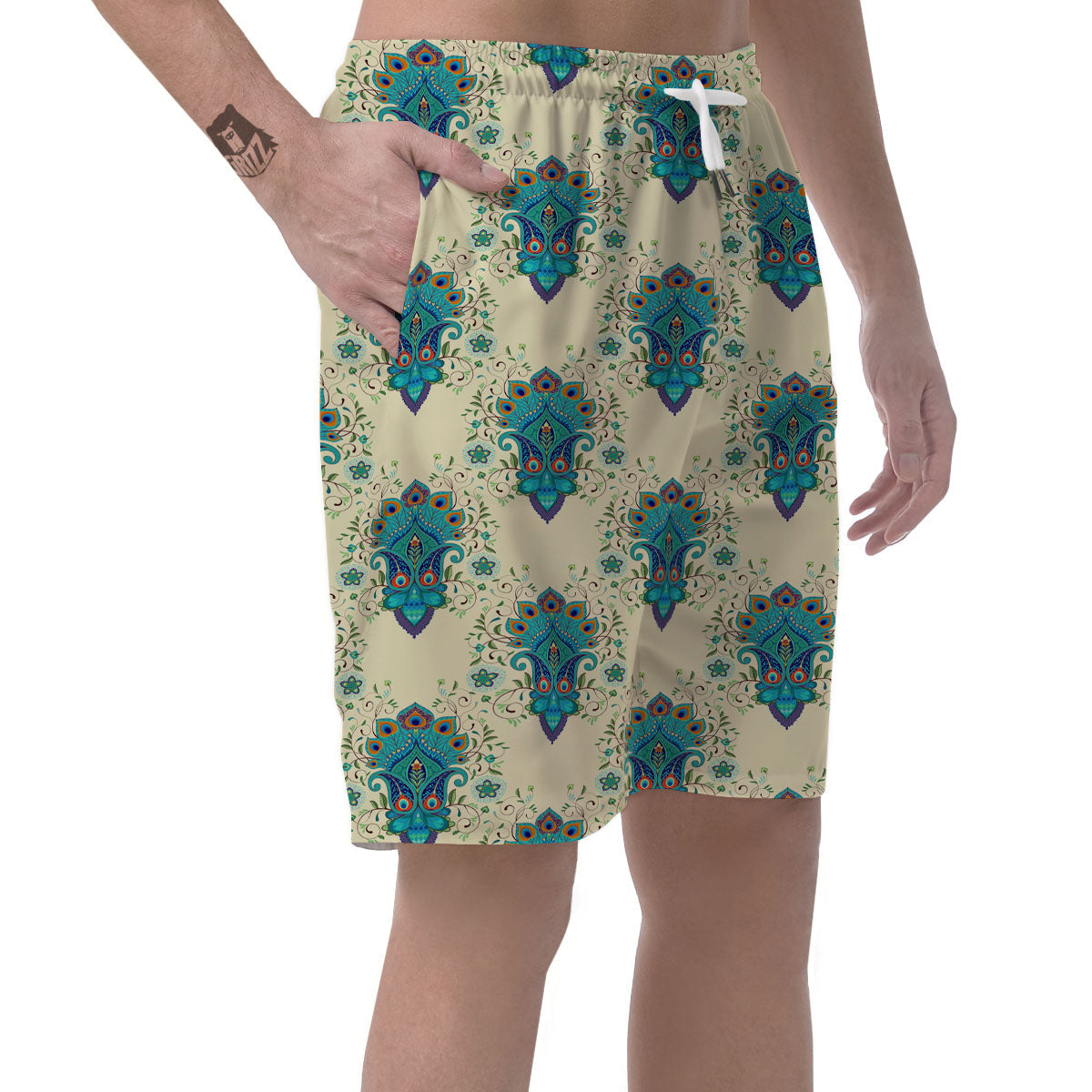 Peacock Feather Vintage Print Pattern Men's Shorts-grizzshop
