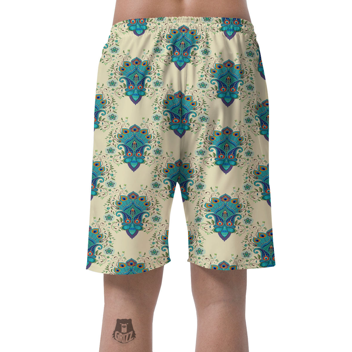 Peacock Feather Vintage Print Pattern Men's Shorts-grizzshop