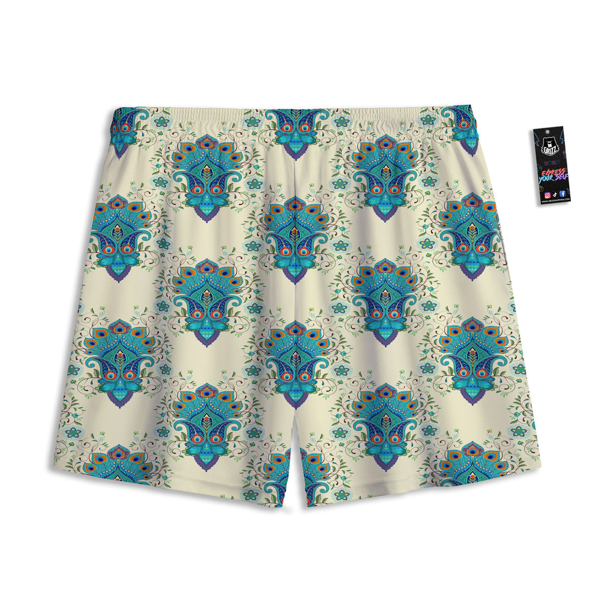 Peacock Feather Vintage Print Pattern Mesh Shorts