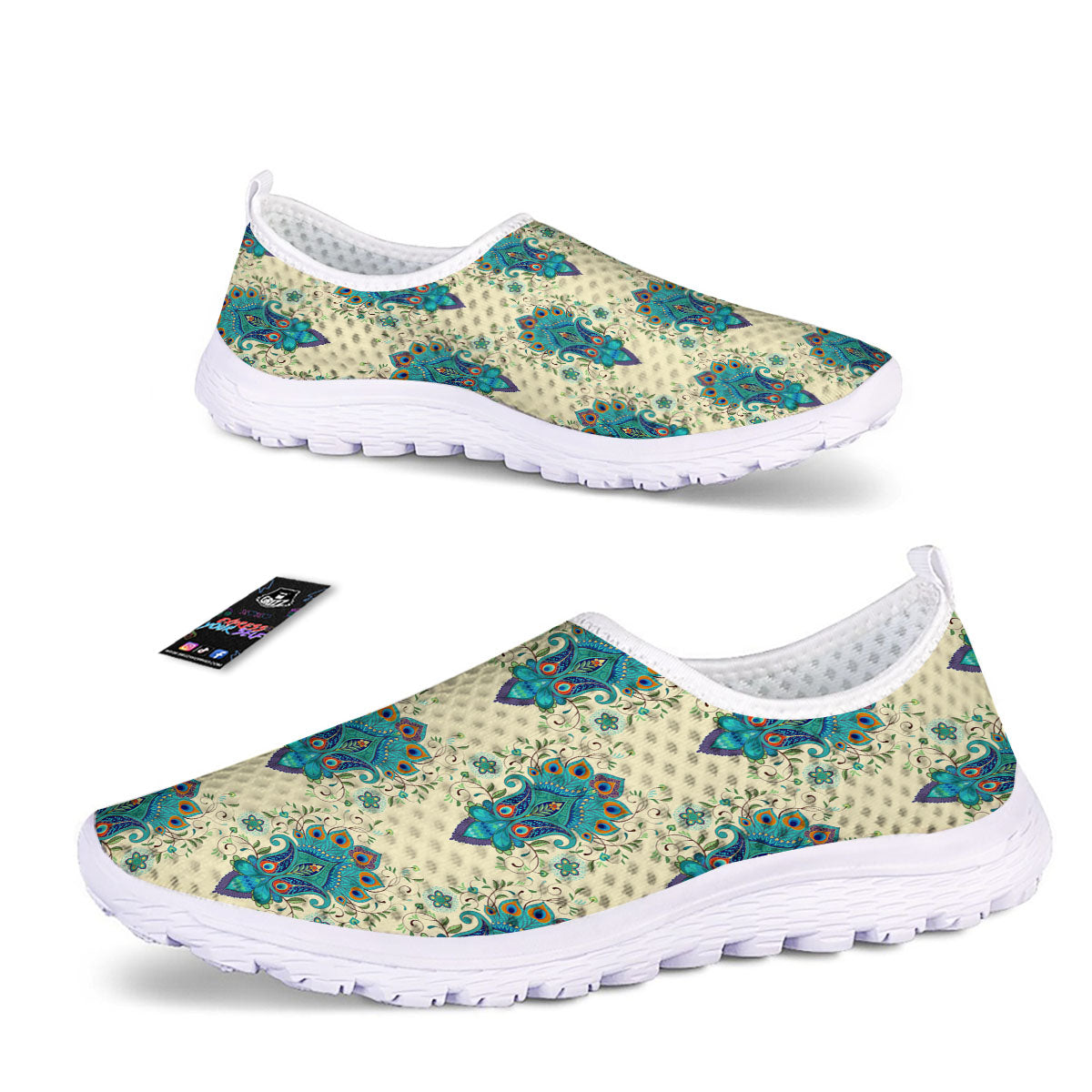Peacock Feather Vintage Print Pattern Nurse Shoes-grizzshop