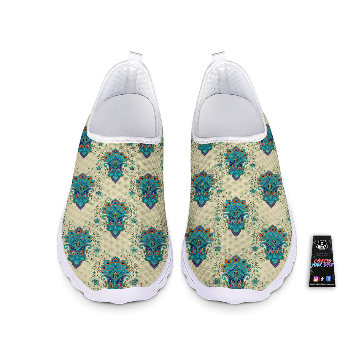Peacock Feather Vintage Print Pattern Nurse Shoes-grizzshop
