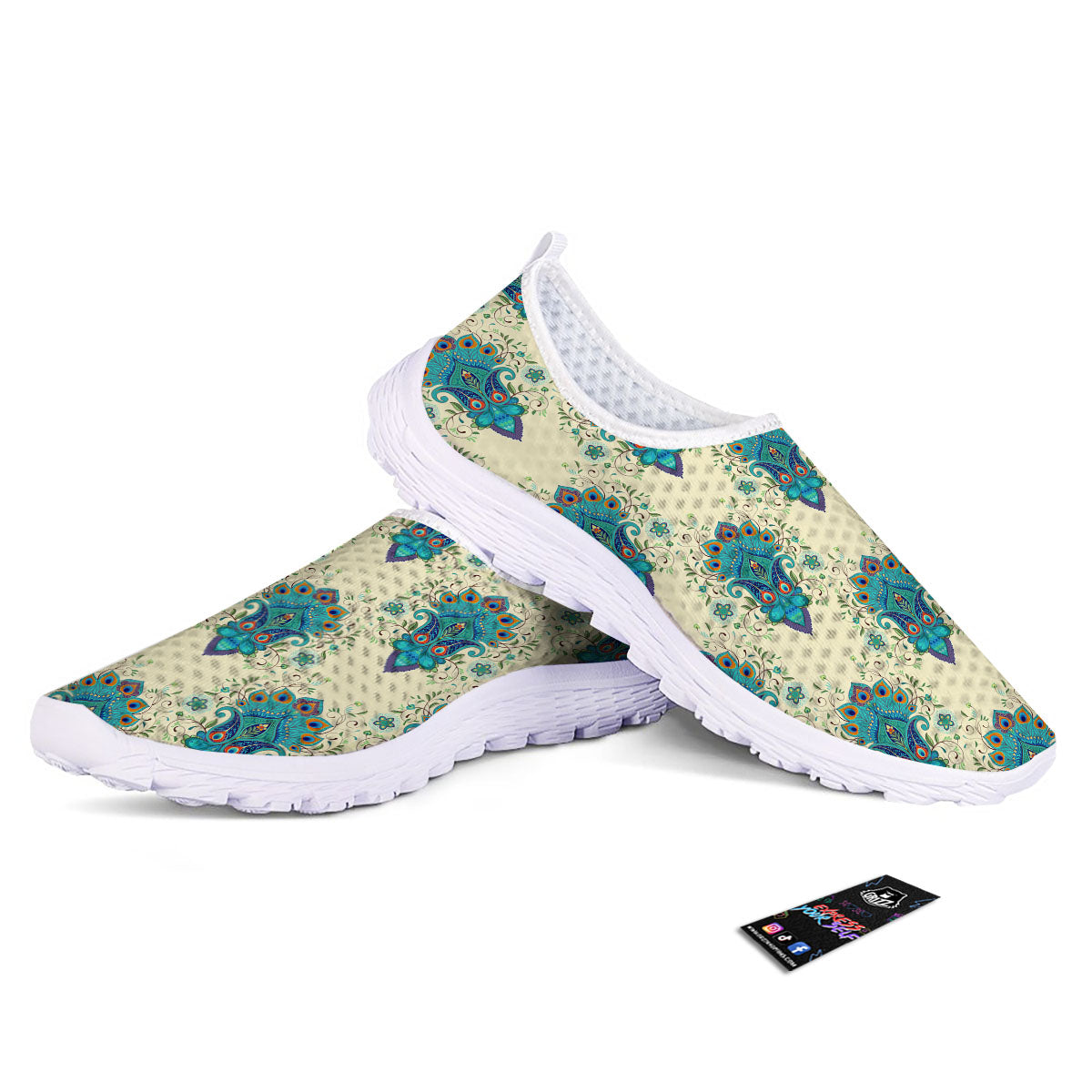 Peacock Feather Vintage Print Pattern Nurse Shoes-grizzshop