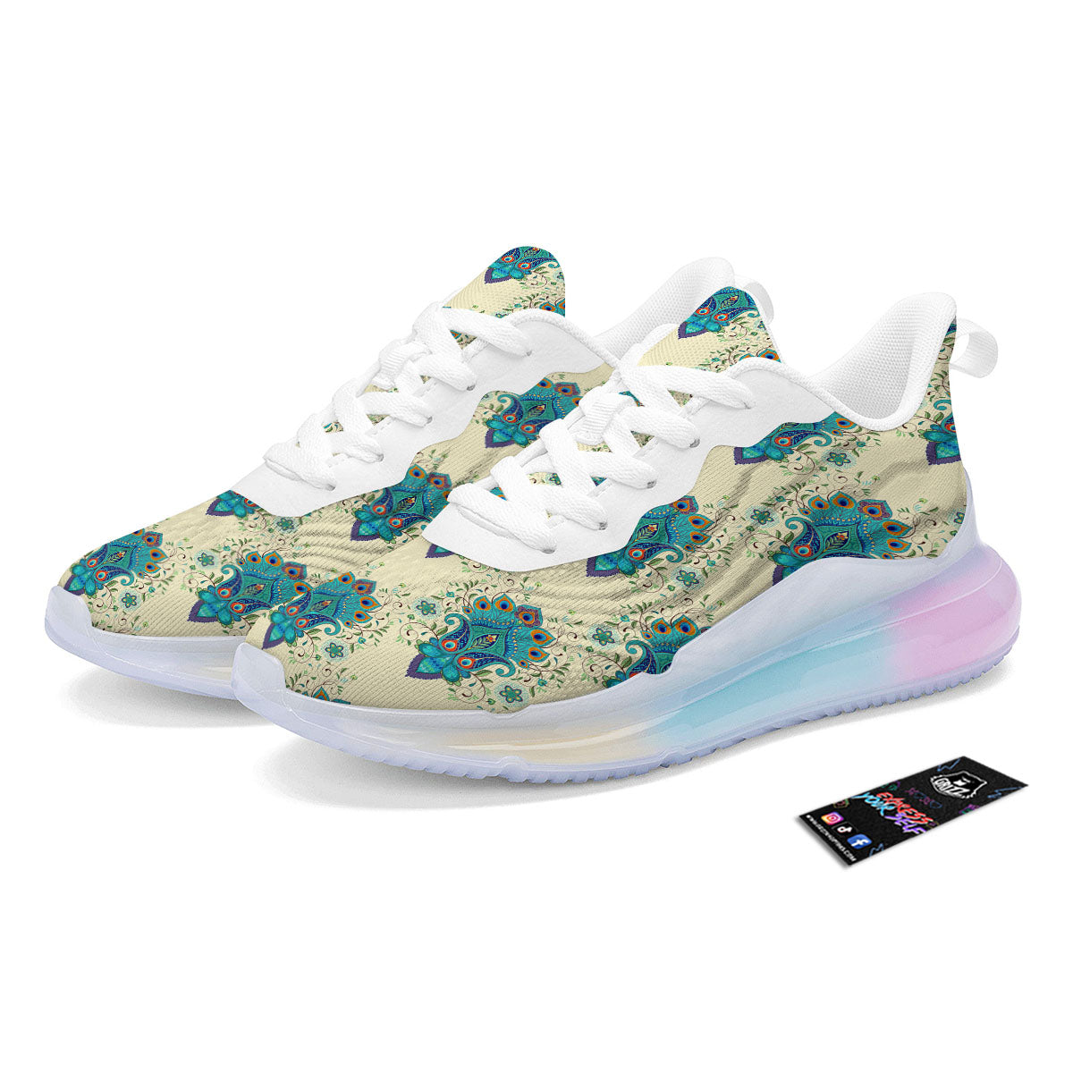 Peacock Feather Vintage Print Pattern Running Sneakers-grizzshop